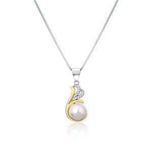 JwL Luxury Pearls Stříbrný bicolor náhrdelník s pravou perlou a zirkony JL0786 (řetízek, přívěsek)