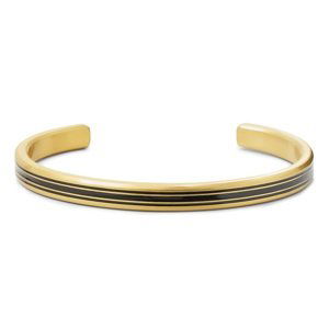 Rebel&Rose Pevný otevřený náramek z oceli Bangle Brushed Gold Lines RR-MB011-G 17,5 cm - M