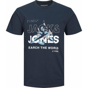 JACK & JONES Tričko 'Hunt' modrá / námořnická modř / šedá / bílá