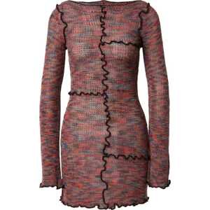 BDG Urban Outfitters Úpletové šaty šedá / tmavě fialová / červená / černá