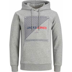 JACK & JONES Mikina 'RALF' tmavě modrá / šedý melír / červená