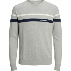 JACK & JONES Svetr 'Emil' noční modrá / světle šedá / přírodní bílá