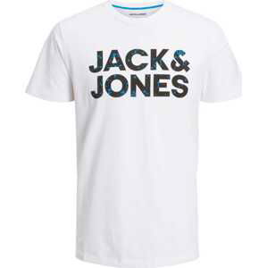 JACK & JONES Tričko nebeská modř / černá / offwhite