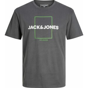 JACK & JONES Tričko 'EXPLORED' tmavě šedá / světle zelená / bílá