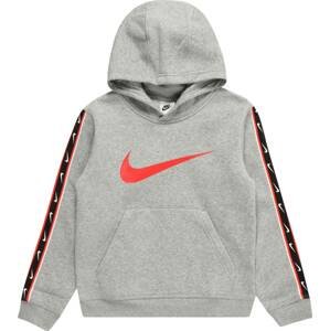 Nike Sportswear Mikina 'REPEAT' šedý melír / svítivě oranžová / černá / bílá