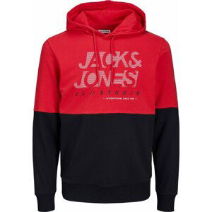 JACK & JONES Mikina 'MARCO' námořnická modř / jasně červená / bílá