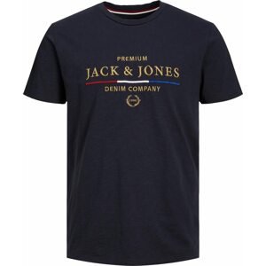 JACK & JONES Tričko tmavě modrá / zlatá / tmavě červená / bílá