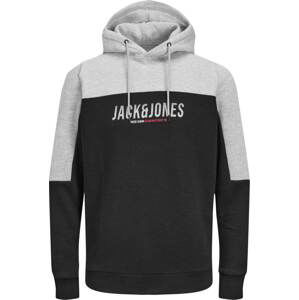 JACK & JONES Mikina 'Dan' šedý melír / červená / černá