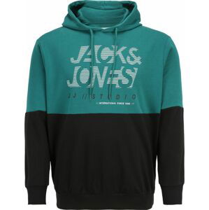 Jack & Jones Plus Mikina 'MARCO' smaragdová / černá / bílá