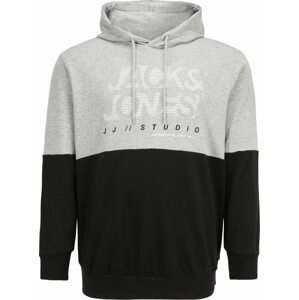 Jack & Jones Plus Mikina 'MARCO' šedý melír / černá / bílá