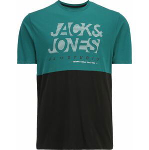 Jack & Jones Plus Tričko 'MARCO' smaragdová / černá / bílá