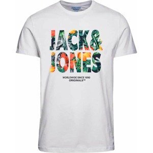 JACK & JONES Tričko 'BOOSTER' tmavě zelená / oranžová / tmavě oranžová / bílá