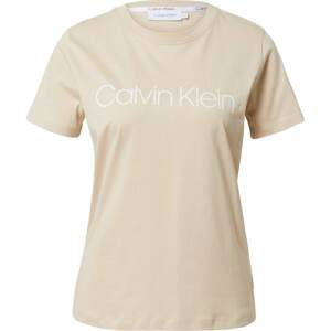 Calvin Klein Tričko tmavě béžová / bílá