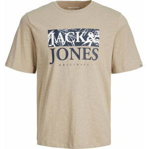 JACK & JONES Tričko 'Crayon Branding' tmavě béžová / černá / bílá