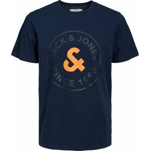 JACK & JONES Tričko 'ARON' námořnická modř / oranžová