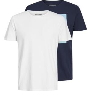 JACK & JONES Tričko 'Gem' námořnická modř / světlemodrá / hnědá / offwhite