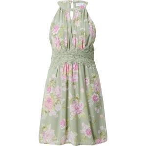 VILA Koktejlové šaty 'Milina' zelená / pastelově zelená / růžová / bílá