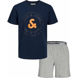 JACK & JONES Pyžamo krátké 'AARON' námořnická modř / tmavě šedá / šedý melír / oranžová