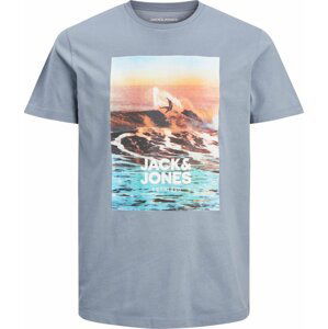 JACK & JONES Tričko kouřově modrá / aqua modrá / hnědá