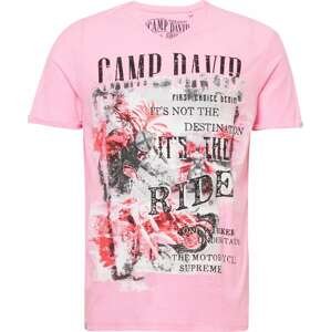 CAMP DAVID Tričko světle šedá / světle růžová / pastelově červená / černá