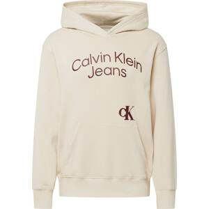Calvin Klein Jeans Mikina béžová / vínově červená