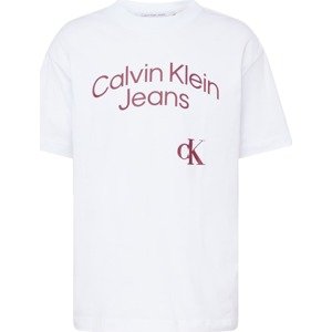 Calvin Klein Jeans Tričko vínově červená / bílá