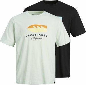JACK & JONES Tričko 'TULUM' světle žlutá / pastelově zelená / černá / bílá