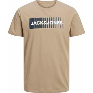 JACK & JONES Tričko tmavě béžová / černá / bílá