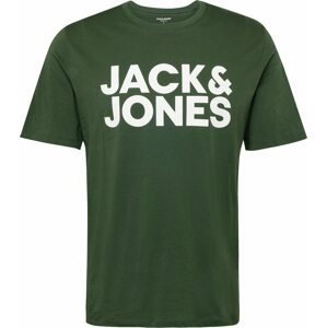 JACK & JONES Tričko tmavě zelená / bílá