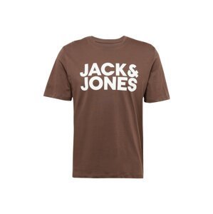 JACK & JONES Tričko tmavě hnědá / bílá