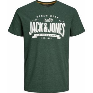 JACK & JONES Tričko zelený melír / bílá