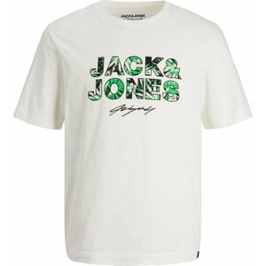 JACK & JONES Tričko trávově zelená / černá / bílý melír