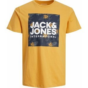 JACK & JONES Tričko 'LOKY' noční modrá / zlatě žlutá / bílá