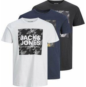 JACK & JONES Tričko 'Loky' tmavě modrá / mix barev / černá / bílá