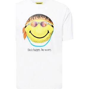 MARKET Tričko 'SMILEY DON'T HAPPY, BE WORRY T-SHIRT' bílá