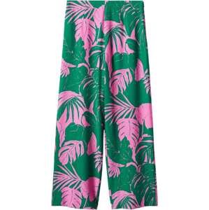 MANGO Kalhoty 'Mila' zelená / růžová