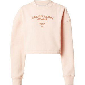 Calvin Klein Jeans Mikina hnědá / pastelově růžová
