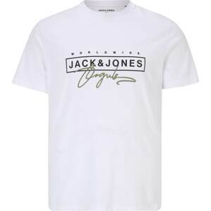 Jack & Jones Plus Tričko 'SPLASH' khaki / černá / bílá