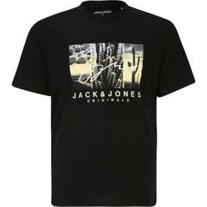 Jack & Jones Plus Tričko 'SPLASH' pastelově žlutá / antracitová / černá / bílá