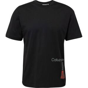 Calvin Klein Tričko šedá / červená / černá