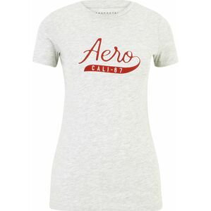 AÉROPOSTALE Tričko 'MAY' šedý melír / karmínově červené / bílá