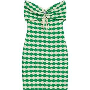 Bershka Úpletové šaty trávově zelená / bílá