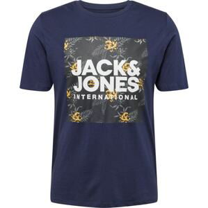 JACK & JONES Tričko 'Loky' námořnická modř / žlutá / šedá / bílá