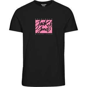 JACK & JONES Tričko 'RACES' pink / černá / bílá