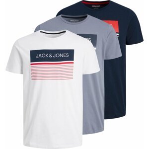 JACK & JONES Tričko 'TRAVIS' tmavě modrá / šedá / červená / bílá