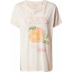 GUESS Tričko khaki / oranžová / pink / pastelově růžová