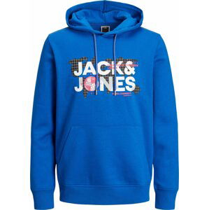 JACK & JONES Mikina 'DUST' modrá / eosin / černá / bílá