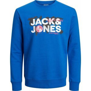 JACK & JONES Mikina 'DUST' modrá / pastelově červená / černá / bílá