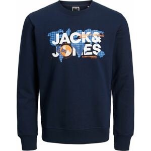 JACK & JONES Mikina 'DUST' námořnická modř / tmavě modrá / oranžová / bílá