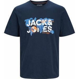 JACK & JONES Tričko 'DUST' modrá / námořnická modř / oranžová / bílá